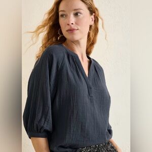Garnet Hill NWT Organic Cotton Double Gauze Top w Batwing Sleeve - Oversized (S)